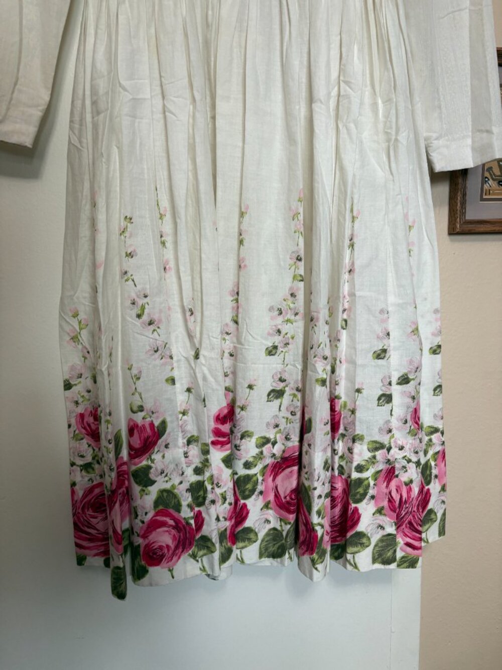 Vintage Pink Roses Floral Long Sleeve Midi Dress - Picture 4 of 8